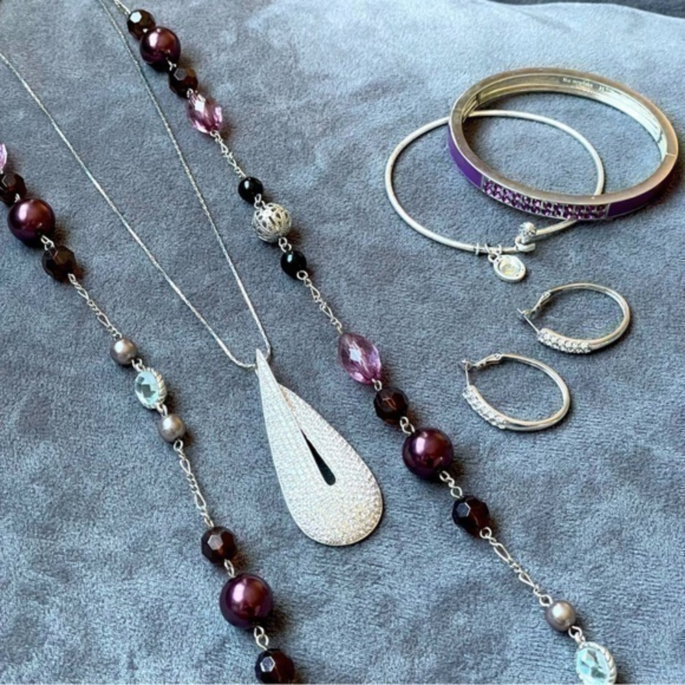 SET ❤️ Lia Sophia 2 Necklace 2 Bracelet Rhinestone Earrings, Purple & Silver